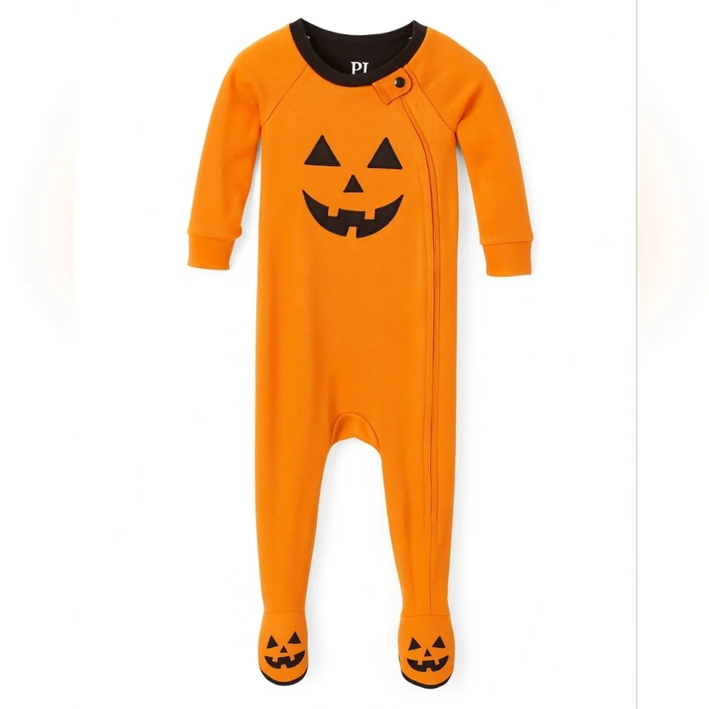 PJ Place Baby Jack-O’-Lantern Halloween Footed Sleeper | 3–6 Months 100% Cotton - Picture 1 of 9